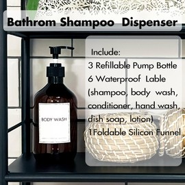 Shampoo and Conditioner Dispenser Refillable Shampoo Pump Plastic Bottles with Labels 16.9 fl oz for Bathroom Empty Body Wash Dispenser Set of 3