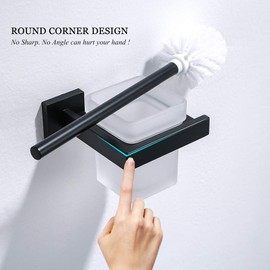 Turs Bathroom Toilet Brush With Holder Storage Organizer Brush Holder SUS 304 Stainless Steel Wall Mount, Matte Black, Q7009BK