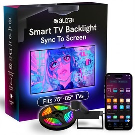Aura Labs Smart TV Backlight Sync to Screen for 70-85 Inch TV - Camera-Based Color Match - Backlighting for TV - Voice and App Control - RGB LED Strip Light - LED Lights for TV