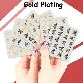 48 Sheets Butterfly Nail Art Stickers, Spring Summer Hot Stamping Gold Silver Butterfly 3D Self-Adhesive Color Nail Art Decals, DIY Manicure Decoration Supplies Accessories for Women Girls