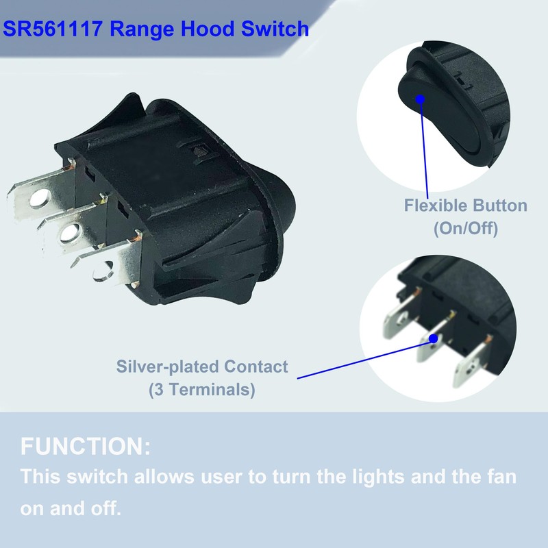 DTAIR SR561117 Range Hood Rocker Switch Replacement for Nutone Range
