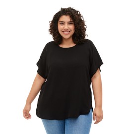 Zizzi Large Sizes Women's Short Sleeve Blouse with Crew Neck Size 42-56 - Plus Size Women's Clothing, black
