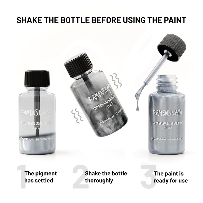 KAMENSKAYA Liquid Silver Leaf Paint: Alcohol Based Fast Drying Silver