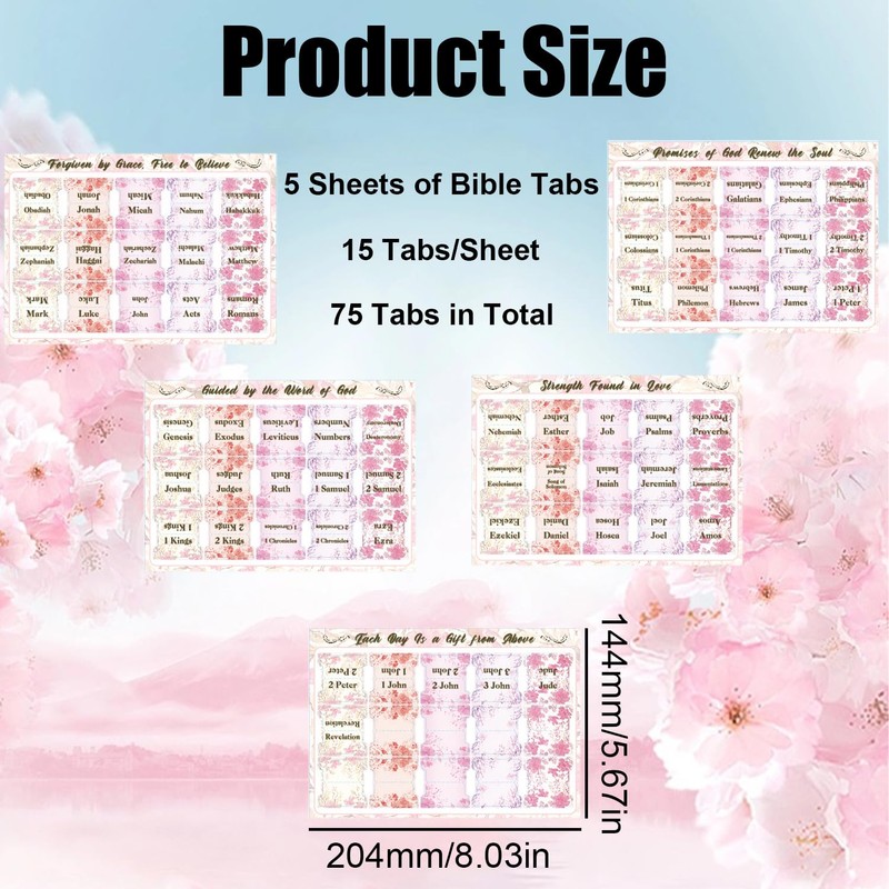 75 Pcs Laminated Bible Tabs for Women Foldable Large Print