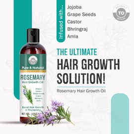 Rosemary Hair Growth Oil - 4 floz/118ml - Hair Oil For Hair Fall Control and Nourishment - Made with Castor, Jojoba, Grape seed, Almond, Amla and Bhringraj Oil