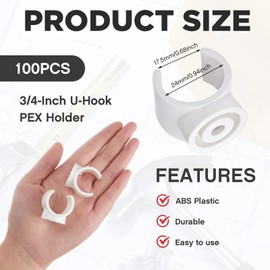 3/4 Inch PEX Clips Pipe Clamps Plastic Clamps 20 mm U Hook PEX Clamps Water Pipe Supports Plastic Socket to Fix Corresponding Pipes (100 Pieces)
