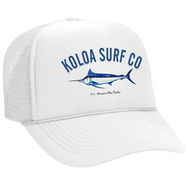 Joe's USA - Koloa Surf Blue Marlin High Profile Poly-Foam Trucker Hat-White
