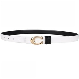 Women's Two-sided Leather Belts，Fashion Gold Womens Removable Waist Belt Buckle，Belts Woman Adjustable for Dresses and Jeans (White/Black, Fit Waist Siz 28-37 inches)