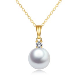 14K Gold Pearl Pendant Necklace for Women (Freshwater Cultured Pearl), Real Gold Present Jewelry Gifts for Wife Girlfriend Mother Mom, 16"-18" (1-yellow gold)