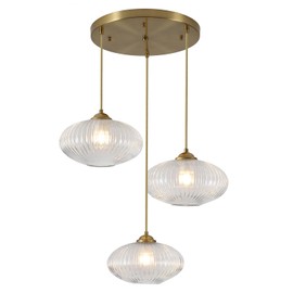 Magiroz 3 Light Pendant Lighting Clear Glass Cluster Pendant Lights Kitchen Island Modern Retro Adjustable Brushed Gold Hanging Light Fixtures Brass Cluster Chandelier for Bedroom Living Room MPL30-3D