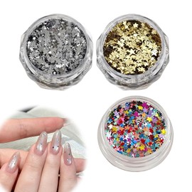 Set of 3 Hologram Nails, Holographic Stars, Sparkling Stars, Nail Parts, Ultra Thin, Gold, Silver, Multicolored, Jewelry Parts, Containers, Gel Nails, Hair Decoration, Face, Body, Makeup, DIY Hair