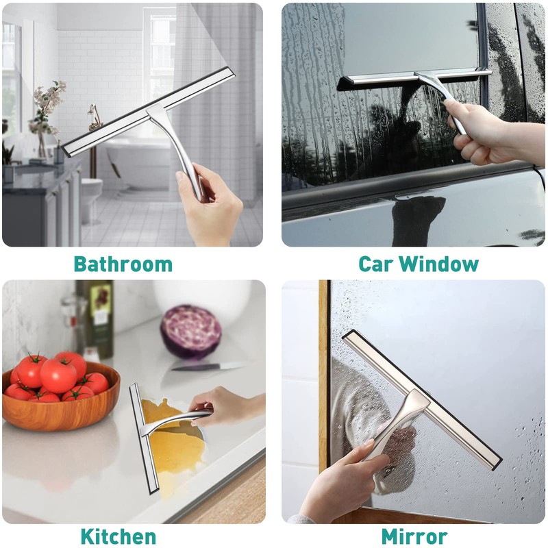 steauty Shower Squeegee for Glass Doors,10-Inch Shower Glass Squeegee, Sliver