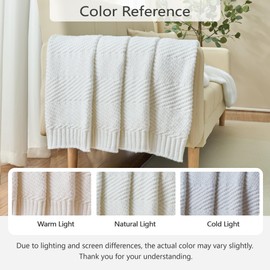 LONG CREATE Knitted Throw Blanket 50"X60", White Knit Throws for Bed, Super Soft Boho Chevron Blankets for Couch Sofa Chair Room Decor, Textured Decorative Farmhouse Cozy Lightweight