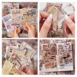 Npcswxq 200Stück Scrapbooking Stickers Vintage Scrapbook Papier Sticker Kit, Blumen Pflanzen Scrapbook Zubehör für bullet journal zubehör Karte Machen Album, Collage,Geschenk verpacken