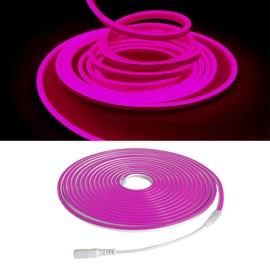 Maxlaxer Pink LED Neon Strip Light，16.4ft/5m 12V Waterproof Flexible Light Strip for Indoor and Outdoor Decor, Bedroom, Kitchen, Party, TV Backlight.(Power Adapter not Included)