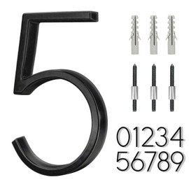 6" Stainless Steel Floating House Number 5, Metal Modern House Numbers, Mailbox Decor Number with Nail Kit, Coated Black, 911 Visibility Signage (Large 5)