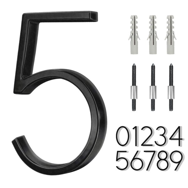 6" Stainless Steel Floating House Number 5, Metal Modern House