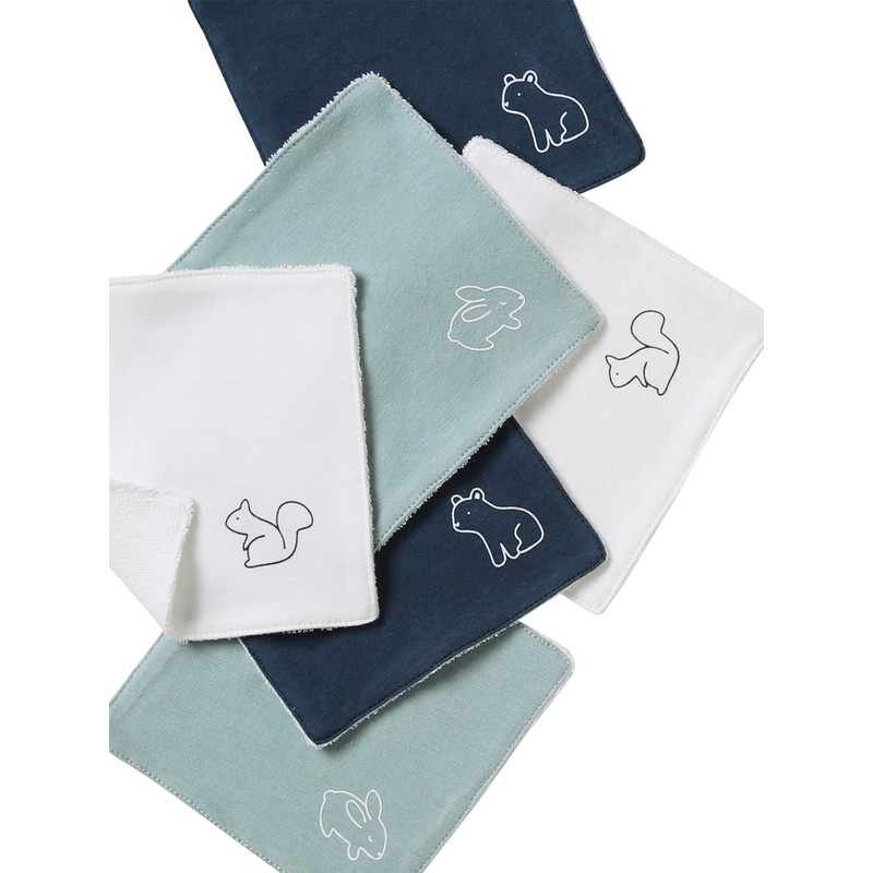 Vertbaudet Pack of 6 Baby Wash Cloths Pack Grey Blue