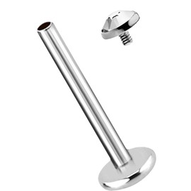 Titanium Labret Stud 1.2mm Internal Thread and Stone Plate, Titanium