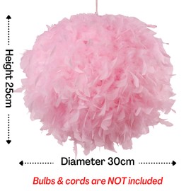 Klass Home Collection 30cm Pink Feather Light Shade, Lamp Shade for Pendant Ceiling Light, Table Lamp, Floor Lamp, Fluffy Feather Lampshade Ceiling Light Shade for Living Room, Bedroom by Klass Home Collection