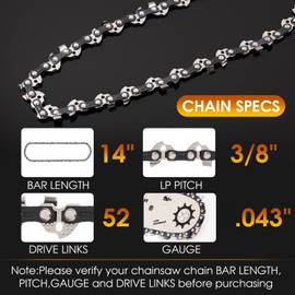 Kaberalty 3 Pack AC1400 14 Inch Chainsaw Chain Compatible with Ego Power+ CS1400,CS1401,CS1403 3/8" LP Pitch .043" Gauge 52 Drive Links