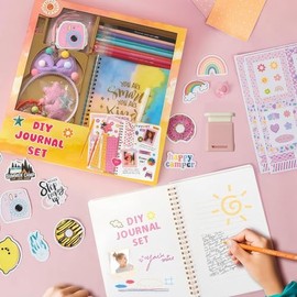 R RUCKERCO Diario DIY para Niñas Juego de 54 Piezas, Juguetes para Edades 6 7 8 9 10 11 12 13, Juego de Papelería DIY, Calcomanías Delgadas y Suminist