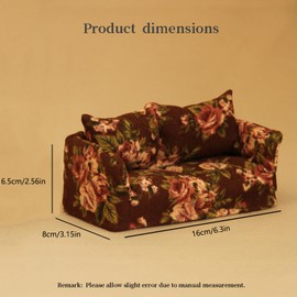 Dollhouse Sofa, 1:12 Wooden Removable Dollhouse Double Couch with Cushion, Miniature Dollhouse Furniture Accessories for Doll House Living Room (Green)