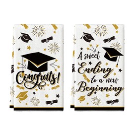Artoid Mode Congrats Grad Diploma Cap Firework Graduation Kitchen Towels Dish Towels, 18x26 Inch Party Farmhouse Decoration Hand Towels Set of 2