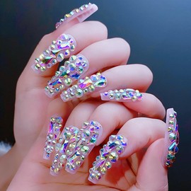 300Pcs Crystal AB Nail Art Rhinestone Flatback K9 Glass Strass Decorations DIY Craft Non Hotfix 3D Glitter Stones Gems Manicure Accessories (10# 5x8mm Gourds)