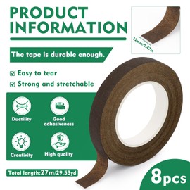 SOCNITC 8 Rolls Floral Tape, 1/2" by 240 Yard Brown Flower Tape