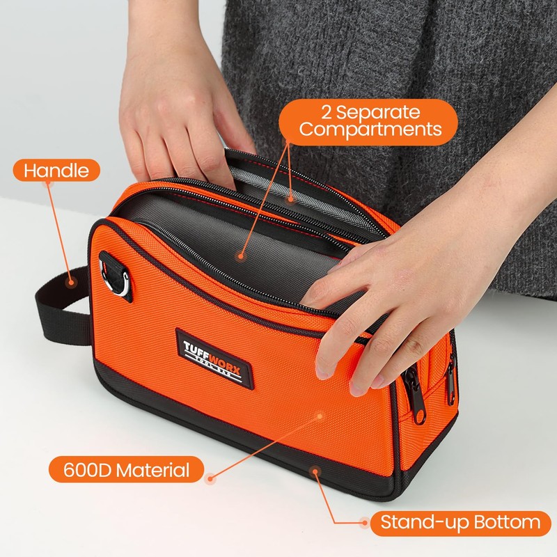 TUFFWORX Tool Bag, Dual Compartment Storage Pouch (Orange)