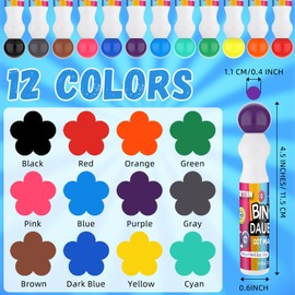 Crtiin 72pcs Bingo Daubers Bulk in 12 Colors, 0.5 Oz, Assorted Colors Set of Bingo Markers,bingo Supplies Dot Markers Dot Paint Craft Ideal for Art and Crafts Painting Supplies Drawing Coloring