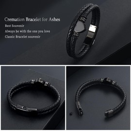 memorial jewelry Cremation Bracelet with Magnetic Clasp Beads Cowhide Multi-Layer Braided Leather Urn Bracelet for Men Women
