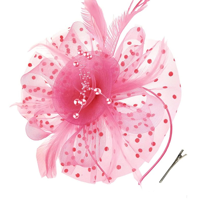 Umturmok Women's Tea Party Fascinators Mesh Flower-Shaped Pearl Feather Veil