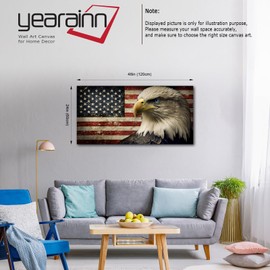 American Flag Canvas Wall Art - Flag of USA with Eagle Pictures for Wall Decor Patriotic Canvas Printing Artwork Vintage Rustic Design for Living Room Home Office Wall Decoration 24" x 48"