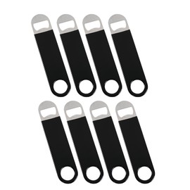 Leendines 8 Pack Rubber Coated Flat Bottle Opener, Black Stainless Steel Flat Bottle Opener