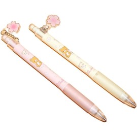 Kawaii Sakura Mechanical Pencil Set - 2Pcs 0.5/0.7mm 2B Cartoon Bear Design | Cute Korean Stationery Gift for Kids, Students and Office Use