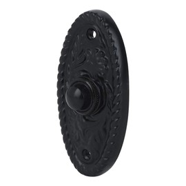 A29 Black Powder Coated Antique Doorbell Button – 3 3/8" x 1 3/4" – Vintage Style Cast Iron Construction with Recess Mount – Wired for Two-Wire Chimes, Durable Weather Resistant Finish, DIY Install