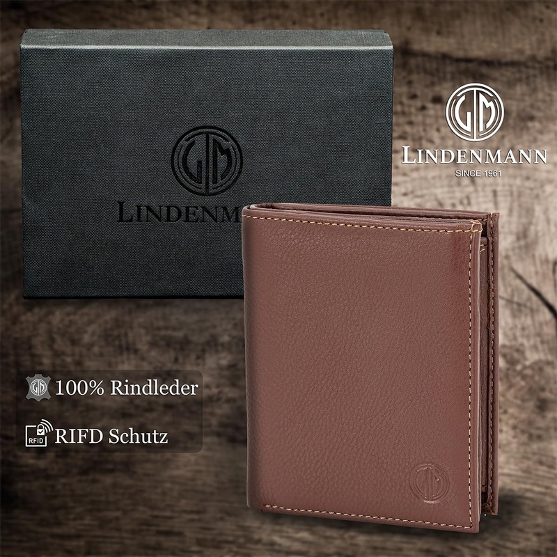 LINDENMANN Men's Leather Wallet, brown
