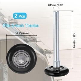 sourcing map 2pcs 1.8" Nylon Garage Door Rollers for 2" Garage Track, 4.25" Stem Quiet Garage Door Wheels, 6200zz Precision Bearing 8 Balls, Black
