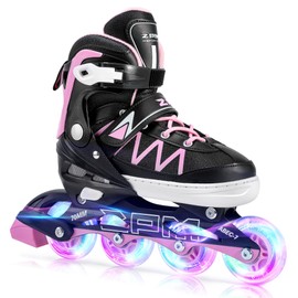 2PM SPORTS Boys Adjustable Inline Skates with Full Light Up Wheels, Fun Beginner Roller Skates for Kids Girls Youth - Pink Small