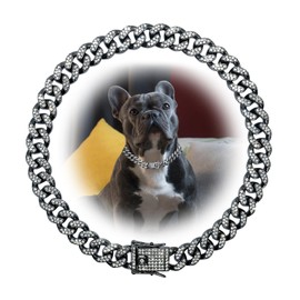 Length Adjustable Dog Chain Collar Diamond-Studded Cuban Link 13mm Wide Dog Necklace Jewelry Accessories 4 Colors 8-30in for Small Medium Large Dogs/Cats (Black, 10in)