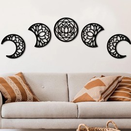 Pack of 5 Moon Phases Wall Decoration, Moon Wood Boho Wall Decoration, Moon Wall Decoration, Wooden Wall Decoration, Moon Art Decoration, Wall Hanging for Bedroom, Dining Room, Living Room, Office,
