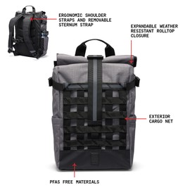 Chrome Industries Barrage 18L Castlerock Twill Roll-Top Backpack – Water Resistant Bag for Work, School, Travel – Features Cargo Net & Laptop Pocket