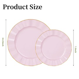 QualQuot 120PCS Pink Plastic Plates, Heavy Duty Disposable Party Plates with Gold Rim, Fancy 60 Dinner & 60 Dessert Plates for Parties and Wedding