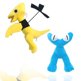 AXEDAES 2 PCS Rainbow Plush Toys, Funny Soft Cute Stuffed Animal Plush Toys, Yellow Friends and Cyan Friends Stuffed Animal, Kids Game Fans Birthday Party Favor Preferred Gift.