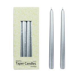 Zest Candle 12-Piece Taper Candles, 10-Inch, Metallic Silver