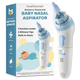 HealthSmart Nasal Aspirator for Baby, 3 Suction Levels + 3 Silicone Tips, Ergonomic Baby Nose Sucker, Toddler Baby Nasal Aspirator, Electric Nose Suction for Baby, Built in Nursery Rhymes