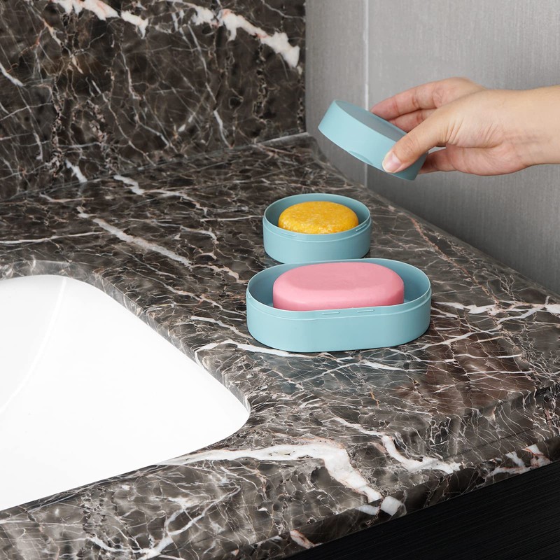 4 Pack Travel Soap Container Square and Round, Plastic Soap