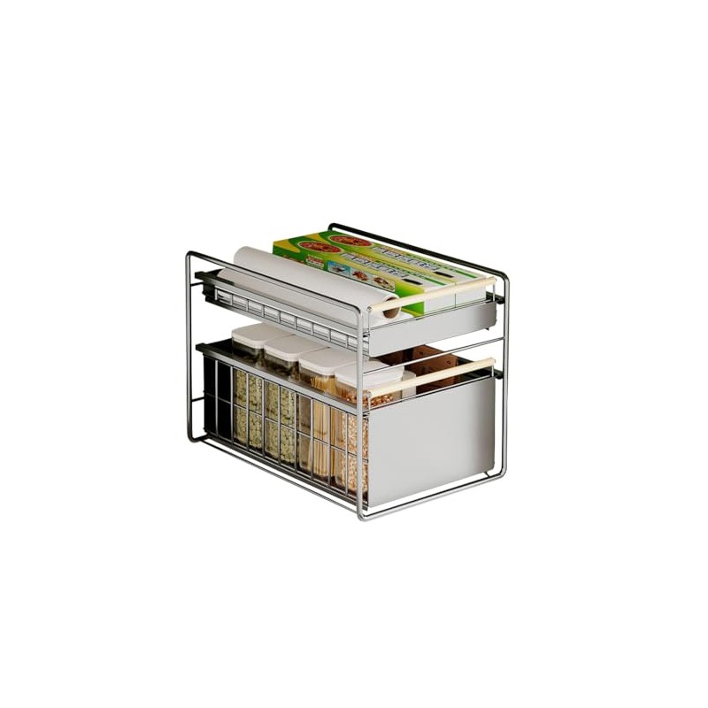 2-Tier Stainless Steel Pull Out Cabinet Organizer, Soft Close Damping